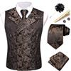 Hi-Tie Gilet da uomo con motivo cachemire, gilet formale in seta jacquard e cravatta con risvolto e tasca quadrata set per smoking da sposa