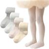 AOOPOO Confezione da 4 Collant In Cotone per Bambine, Leggings Morbidi per Bambine con Collant Traforati Lavorati a Maglia Acquard, Calzini Leggings Estivi Princess, età da 0 mesi a 9 anni