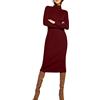 Minetom Vestito Donna Invernale Maglione Lungo Maniche Lunghe Abito Midi Vestiti Elegante Collo Alto Pullover Cerimonia Abiti A Vino Rosso XS