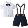 Yimutian Completo Cerimonia Bambino, Ragazzo Camicia con Manica Corta + Papillon + Pantaloncini con Bretelle 4 Pezzi per Nozze Compleanno Matrimonio Partito