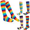 AOOPOO 4 Paia Calzini Colorati a Righe in Cotone, Lunghi Fino al Ginocchio con Cinque Dita per Donne e Ragazze, Casual al Calzini da Ginnastica per lo Sport e la Corsa, EU 35-40