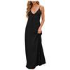 Allegorly Abito da donna senza spalline con spalline in spaghetti Traspirante con spalline senza spalline sexy senza maniche larghe bohemien, abiti da spiaggia tinta unita casual, Le Noir-b, M