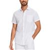 iClosam Camicia Lino Uomo Cotone Maniche Corte Estiva Camicie Shirt Uomo Casual Bianco,XL