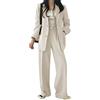 Minetom Tailleur Donna Elegante Business 2 Pezzi da Tuta Slim Fit Maniche Lunghe Tinta Unita Blazer Giacca Pantaloni Ufficio Completo B Beige XXL