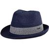 Comhats Cappello di paglia, cappello da sole Fedora, realizzato a mano, da uomo, 16010 nero e blu, XXL