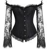 Dinglong Shapewear Dimagrante Donna Moda Corsetto Top con Perizoma Raso Lacci Retro Breve Disossato Bustier Floreale Aderente Shaperwear Dimagrante, Le Noir, M