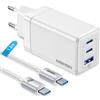 NOHON Caricatore USB-C Rapido Caricabatterie: 65W GaN Alimentatore PD 3.0 con Cavo USB C Ricarica Rapido 140W 1.2M | 3 Porte Compatibile con iPhone 17 16 15 14 13 12 Macbook iPad Galaxy S