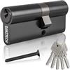 GANZTECH 40/45(85mm),Nero Cilindro di serratura eccentrico,chiave con 5 Tasti standard,cilindro di serratura europeo in lega di alluminio,installabile su qualsiasi porta.