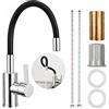 NARYVORA Rubinetto Lavello Cucina Nero, Girevole 360° Miscelatore Cucina in Acciaio Inox con Beccuccio Flessibile, Monocomando Rubinetti Cucina con Tubi Flessibili per Acqua Fredda e Calda