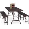 Relaxdays Tavolo da Birreria con Panche, Set da Giardino, Panchine e Tavolino 180 cm Pieghevoli, Aspetto Legno, Marrone