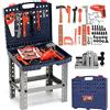 BAKAJI Banco da Lavoro Giocattolo per Bambini Richiudibile in Valigetta con Trapano Avvitatore Funzionante a Batteria, Playset con 69 Accessori Attrezzi Utensili Gioco Dimensione 40 x 35 x 72 cm