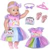 Carreuty 5 vestiti per bambole carine da 35-43 cm, vestiti per bambole dolci da 35-43 cm, con fascia per vestito, portafoglio, calzini, accessori per bambole di compleanno per ragazze e bambini (senza bambola)