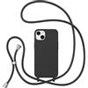 ZTOFERA Custodia a tracolla per iPhone 14 Plus/15 Plus (17 cm), custodia protettiva in silicone liquido con cinturino regolabile per collo collana morbida cover per iPhone 14 Plus/15 Plus, nero