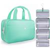 Chakipee Appendere Beauty Case da Viaggio Donna - Organizer Pochette Trucchi Impermeabile con Finestra Trasparente, Borsa da Bagno Leggera per Essenziali, Trucco, Shampoo Verde, Media