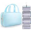 Chakipee Appendere Beauty Case da Viaggio Donna - Organizer Pochette Trucchi Impermeabile con Finestra Trasparente, Borsa da Bagno Leggera per Essenziali, Trucco, Shampoo Blu, Media
