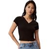 Calvin Klein Donna T-Shirt Maniche Corte Woven Label Rib Tee con Scollo a V, Nero (Black), 2XS