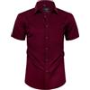 Alimens & Gentle Camicie da Uomo a Maniche Corte con Bottoni Casual Solidi Senza Pieghe con Tasca, Rosso Vino., 3XL
