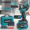 Yofidra Avvitatore elettrico a impulsi brushless YOFIDRA 1200N.m, 5 velocità, attacco da 1/2'', utensile elettrico per riparazione auto, compatibile con batteria Makita 21V.