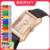 BERNY Men rettangolo orologio al quarzo Top Brand cinturino in vera pelle fibbia impermeabile 30M Business Fashion orologio da polso per uomo