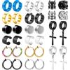 NONE 1/16 paia di orecchini a bottone magnetici da uomo in acciaio inossidabile con croce Non penetrante orecchini a cerchio Unisex CZ Magnet Clip on Earring