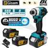 Gisam Avvitatore Elettrico Brushless 688N.m 8 Velocità 1/4 di Pollice, Kit Trapano Elettrico a Impatto Senza Fili per Batteria Makita 18V