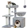 PAWZ Road Albero per gatti Torre per gatti per gatti da interni 2 stili Albero per attività per gatti con tiragraffi per gatti Grande amaca e posatoio superiore rimovibile Grigio