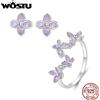 WOSTU 925 Sterling Silver Lilla Fiore Anello Aperto Orecchini con perno Set di Gioielli per Le Donne Gioielleria Raffinata Incontri per Feste Y2K Regalo Coreano