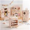 Robotime Robud Set da gioco da cucina ad angolo per bambini Set da cucina in legno con suono realistico Fai finta di giocare regalo per ragazzi e ragazze Rosa