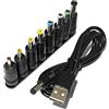 NONE Cavo di alimentazione universale da USB a DC 5,5*2,1 mm, cavo di ricarica 5V con 8 connettori intercambiabili per telecamera CCTV, TV Box, router, altoparlante
