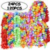 NONE 24/120 pezzi Collana con ghirlanda di fiori artificiali hawaiani Ghirlanda per feste a tema Hawaii Summer Beach Wedding Birthday Party Decor