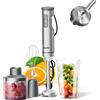 rouny Frullatore ad immersione manuale Potente 4 in 1, robot da cucina con bastoncino in acciaio inossidabile, vaso di miscelazione da 700 ml, processore da 500 ml, frusta