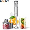 rouny Frullatore ad immersione manuale 4 in 1, potente robot da cucina in acciaio inossidabile, vaso di miscelazione da 700 ml, processore da 500 ml, frusta