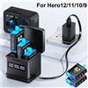 PALO Batteria da 2000 mAh per GoPro Hero 12 Batteria per fotocamera di movimento + caricabatterie LCD a 3 slot per fotocamere sportive GoPro Hero 9 10 11