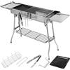 Homfa Griglia a carbone in acciaio inossidabile, barbecue da campeggio portatile con doppie ali pieghevoli, padella antiaderente, ventilazione regolabile