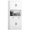 Getone Armadio da cucina, credenza da 180 cm con piatti, dispensa da cucina con 4 ante e 2 cassetti, armadio alto multiuso
