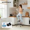SONGMICS Sgabello pieghevole con scaletta a 2 gradini, larghezza 20 cm, gomma antiscivolo con manico, carico 150 kg, acciaio grigio e nero/bianco