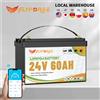 FLLYROWER Batteria LiFePO4 FLLYROWER 24V 60AH con Bluetooth, BMS 60A, oltre 8000 cicli, per camper, fuoristrada, sistemi solari ed eolici off-grid.