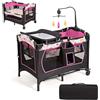 GOFLAME Lettino da viaggio pieghevole 4 in 1, lettino e fasciatoio e box, lettino per bambini a 2 livelli regolabile in altezza con borsa per il trasporto, materasso