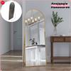 Anajqaqia Specchio a figura intera 162×53 cm, specchio da pavimento ad arco, specchio grande HD con supporto per camera da letto, soggiorno, oro/nero