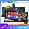 srnubi Dash Cam 4K da 10,26'' 360 ° Obiettivo ruotabile DVR per auto Wireless Carplay Android Auto GPS Navigazione Videoregistratore Cruscotto FM AUX
