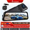Podofo Videoregistratore per specchietto retrovisore con doppia lente da 9,66 pollici 1080P con videoregistratore touch screen per auto con tirante posteriore 480P