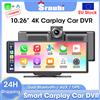 Srnubi 10.26 "4K + 1080P Auto DVR Carplay Dash Cam Retrovisore Android Auto Lettore di Navigazione GPS Doppio Registratore Bluetooth Cruscotto FM
