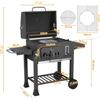 NONE Grande Griglia BBQ a Carbone con Area di Cottura Extra Large, Griglia per Cucina all'Aperto con Vassoi Sollevabili per Carbonella e 2 Tavolini Laterali, Ruote