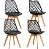 GrandCA HOME Set di 4/6 sedie da pranzo in stile nordico, schienale in rete, gambe in legno massello, sedia con rivestimento in pelle, bianco/nero/beige