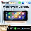 srnubi Navigazione GPS da 6,86 pollici per moto IPX7 Schermo di visualizzazione Carplay impermeabile Monitor automatico Android wireless per moto portatile