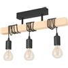 JOYINLED Lampada a sospensione vintage a 3 luci in plafoniera retrò dal design industriale con acciaio e legno nero, attacco E27 per soggiorno