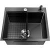 NONE Lavello da cucina in acciaio inossidabile nero 45x40x20 cm con dispenser di sapone per cucine, bagni, lavanderia