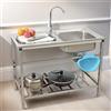 NONE Lavello in acciaio inossidabile, contatore di funzionamento indipendente da cucina semplice mobile per esterni e interni, lavello con piattaforma, portaoggetti