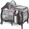 GOFLAME Lettino 4 in 1, lettino da viaggio portatile con materasso pieghevole, fasciatoio, baldacchino, arco da gioco e carillon
