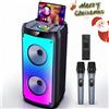 FanFun Altoparlante Bluetooth Wireless T10-T, Macchina per Karaoke con 2 Microfoni, Altoparlante per Feste Karaoke Domestiche con Luce LED